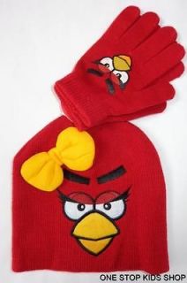 ANGRY BIRDS Girls Hat & Gloves WINTER SET Costume Cap Beanie Mittens