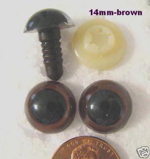 12 Pair 14mm BROWN Plastic Safety Eyes with washers