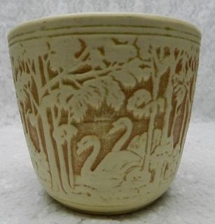 Weller Pottery Ivory Creamware Swimming Swans & Landscape Jardiniere