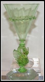 Unusual Antique Green Duck Bird Venetian Glass Wine Stem NR