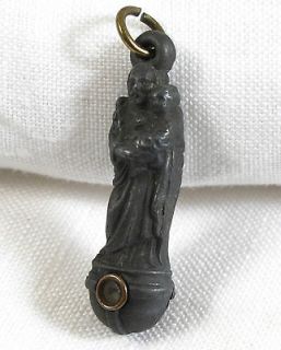ST. JOSEPH Figural STANHOPE Miniature Statue ~Antique Metal POCKET