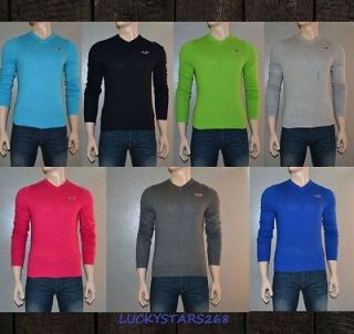 HOLLISTER BY ABERCROMBIE MENS LONG SLEEVE V   NECK T SHIRT SWEATER