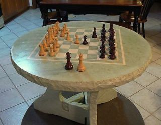 Worlds Best Chess Board Table Cast in Stone. Locking Leg Base Set with
