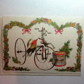 Norcross Xmas Card Unused Carousel Horse Tricycle Patriotic Drum