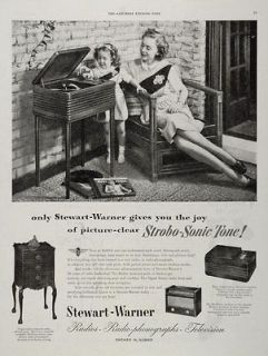 1947 ORIG Ad Stewart Warner Radio Phonograph Console Entertainment