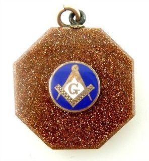 Antique Freemasonry Masonic Ruler Compass Geometer Gold Stone Watch