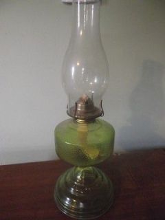 B780) Vintage antique depression green glass oil kerosene lamp w