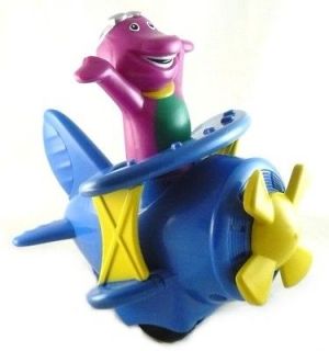 Barney Vehicle PVC Biplane Airplane Pilot Action Push Toy 2007 Clacker