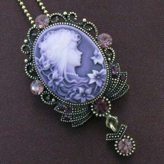 Antique Vintage Designer Purple Stone Cameo Necklace Pendant Used For