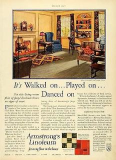 1927 Ad Armstrongs Linoleum Flooring Hazel Dell Brown Cork Furniture