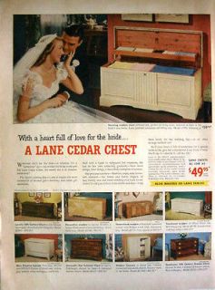 1952 LANE CEDAR CHEST   FOR THE BRIDE   9 MODELS   PRINT AD