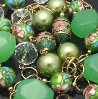Faceted Crystals Necklace Bead 39 Goldtone Apple Green Glass Nugget