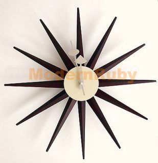 George Nelson Starburst DARK WALNUT Wood Spike Clock Mid Century