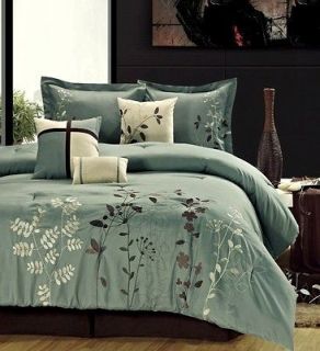 8pc Luxury Bedding Set  Sea Green/Ivory Free Shipping