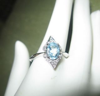 Estate Vintage Ladys White Gold Aquamarine and Diamond Ring