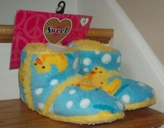 Rubber Ducky Bedroom Slipper Boots Yellow Aqua Blue Hard Sole Ladies