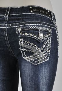 Miss Chic Bootcut Jeans White & Silver Stitching with JewelsSZ 1 15