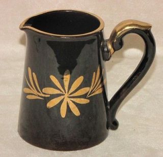 Vintage Solid Black Gloss Gold Tone Trim Gibson England Pottery