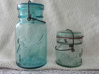 aqua blue Ball ideal and Atlas EZ Seal rare canning jars collectibles