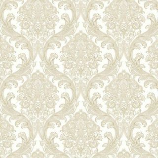 Dramatic Damask in Iridescent Silver & Gold Wallpaper