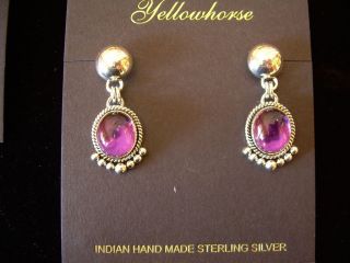 NEW NAVAJO AMETHYST AND STERLING SILVER EARRINGS BY LITTLE YELLOWHORSE