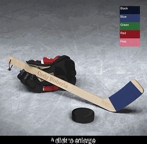 Personalized Wooden Mini Hat Trick Ice Hockey Stick Black Blue Red