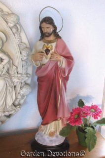  SACRED HEART OF JESUS ON PEDESTAL Plaster Chalkware Statue **IMPORT