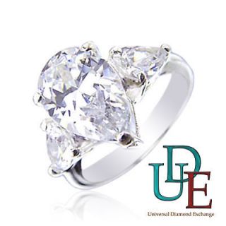 Flawless 3 Stone Pear Shape Diamond Engagement Ring D color 1.70 Ct