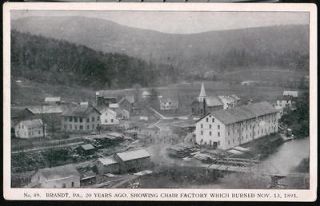 BRANDT PA Chair Factory Antique B&W 1911 Postcard Vtg Town View Church