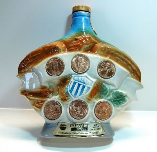 JIM BEAM LIBERTY COIN WHISKEY BOTTLE/DECANTER 1970 w/all 6 COINS HAND