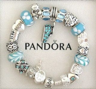 New Authentic Pandora Charm Bracelet S Silver Blue Baby Boy Push Mom