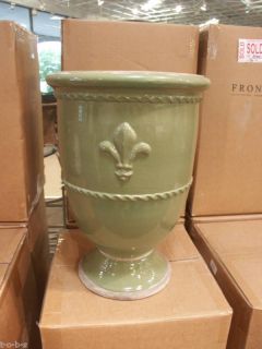 Frontgate Outdoor Fluer De Lis Planter Jar Urn Flower Pot Olive Green