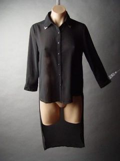 Blk Gold Tip Oxford Collar Avant Garde Tailcoat Button Up Top 02 mv