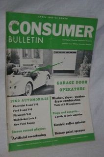 Consumer Bulletin,April 1960,Artificial Sweetening,Garage Door Openers