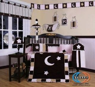 Newly listed Pink Brown Moon & Star 13P Baby CRIB BEDDING SET