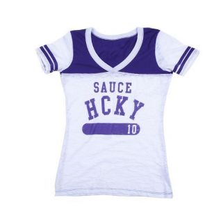 SAUCE HOCKEY WOMENS Daddys Girl Jersey Style T Shirt Purple & White