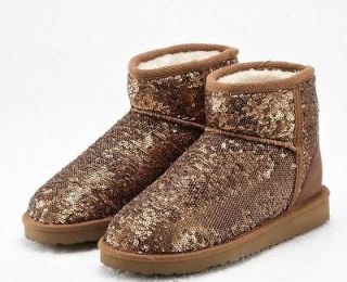 Warm snow wool Sequin low ankle boots women flat shoes slip on loafer