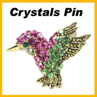 Pink and Green Crystals Baby Humming Bird Pin Brooch