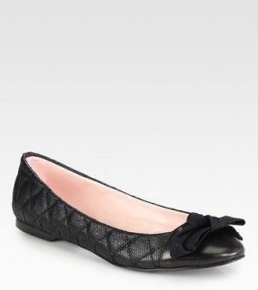 NEW $295 Red Valentino Black Leather and Lace Bow Ballet Flats Shoes 8