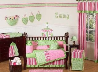 UNIQUE PINK AND LIME GREEN BABY CRIB BEDDING SET FOR NEWBORN GIRL BY