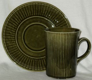 Arklow Pottery Cup Saucer Dark Green Ribbed Design Republic of Ireland