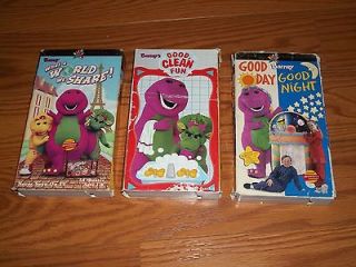 Lot of 3 Barney VHS Video Good Day Good Night Clean Fun World We Share