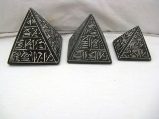 Egyptian Granite Basalt Stone Pyramid Set Hieroglyphic Engraving (High