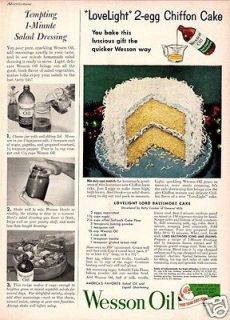 1954 Wesson Oil Lovelight 2 Egg Chiffon Cake 1 Minute Salad Dressing