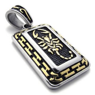 Gold Black Silver Scorpion Dog Tag Stainless Steel Pendant Mens