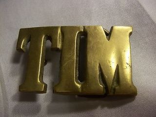VINTAGE 1970S NAME TIM CUT OUT SOLID BRASS BELT BUCKLE