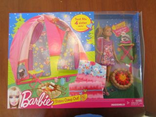 Barbie Doll Sister Stacie Sisters Camp Out Camping Fire Tent New in