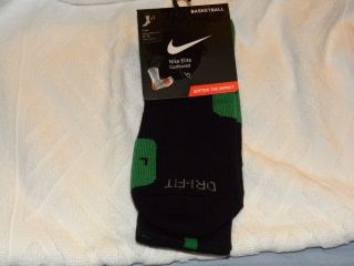 Nike Elite Basketball Crew Sock, Mens Black/Court Green, Large, New