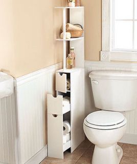 New White Wooden Space Saving Bathroom Storage Organizing Cabinet