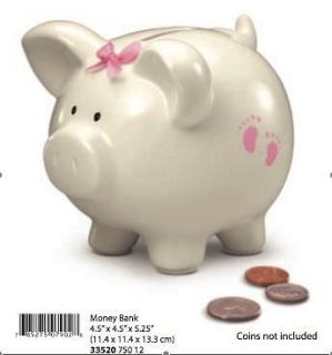 RUSS Berrie Money Box/Piggy Bank Ceramic Baby Girl Pig White Pink Feet